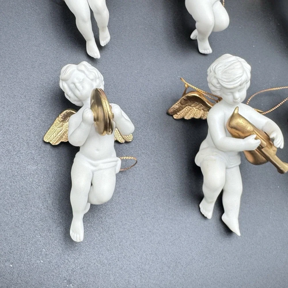 Franklin Mint Heralding Angels Set of 12 24kt Gold & Porcelain Ornaments + Case